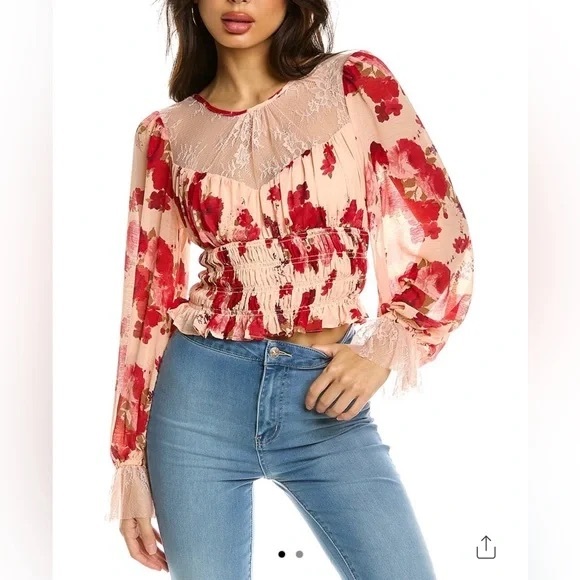 NWT Free People Romantic Combo floral long sleeve blouse size S/M - Picture 12 of 12